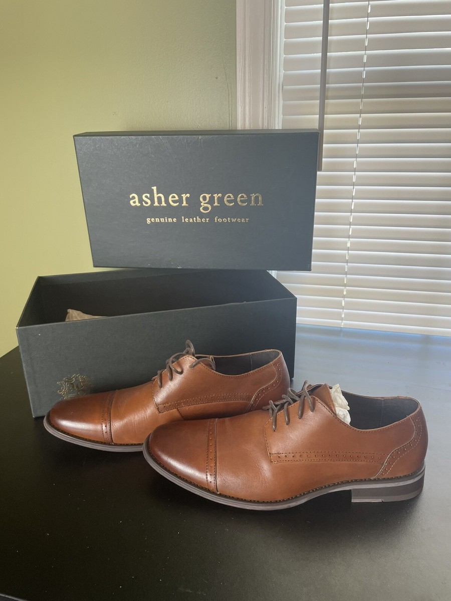 asher green dress shoes Men's Toe Tip Oxford Lace-Up Cushioned Cognac Size 8.5 Nude Dresses