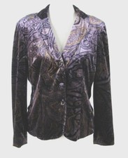 Bob Mackie Studio Blazer 8 Purple Paisley Soft Shimmery Velvet Stretch Jacket