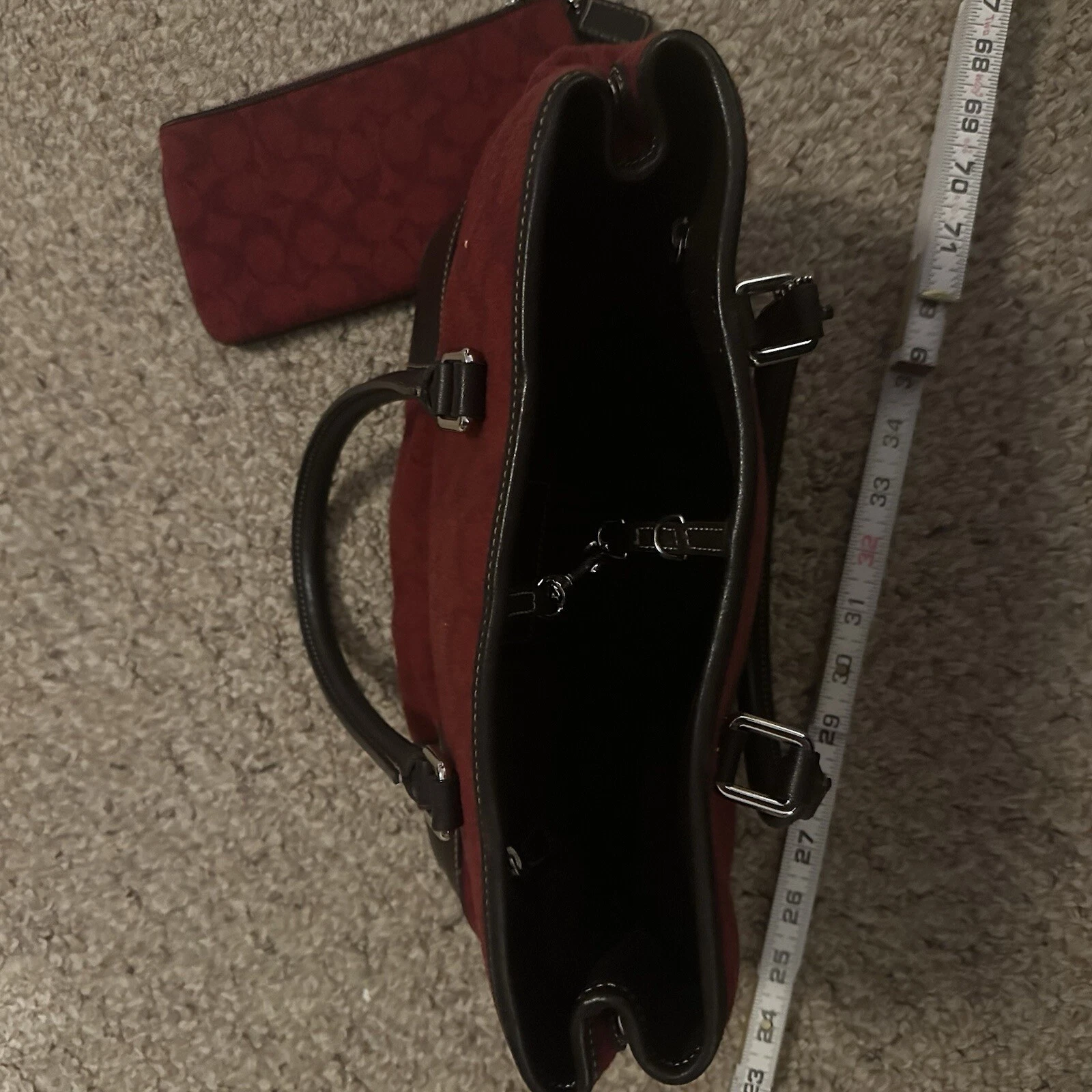 Borsa Coach Signature in pelle e tela rossa argento marrone donna con portafoglio lana