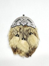 Antique Black Fox Fur Kilt Sporran with Genuine Leather Back