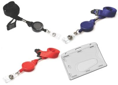 DIGITAL ID Retractable Neck Strap Lanyard with Reel & Clear Enclosed ID Pass Card Holder