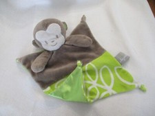 Blankets and Beyond Brown Green Monkey Security Blanket Satin Knotted Corners