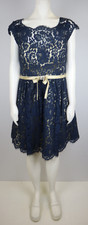 CHRISTINA WU - WOMEN'S NAVY BLUE LACE FIT  FLARE DRESS - SIZE 8