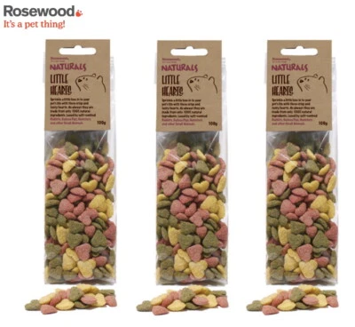 3 X ROSEWOOD NATURALS LITTLE HEARTS SMALL ANIMAL HAMSTER TASTY TREATS 100G
