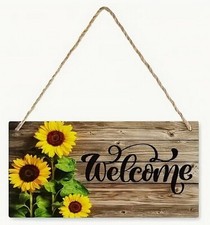 WELCOME Wood Sign Plaque - SUNFLOWER - Wall Decoration
