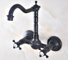 Swivel Spout Bathroom Faucet Brass Black Tap Sink Kitchen Mixer Wall Mounted