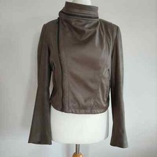 Label Lab Jacket Size 10/ 12 Ladies Brown Unique Biker Adjustable Collar