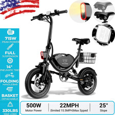 14" Folding Ebike 500W 36V 22MPH 35Mi Range 330LB Load Black Commuter E-Bike