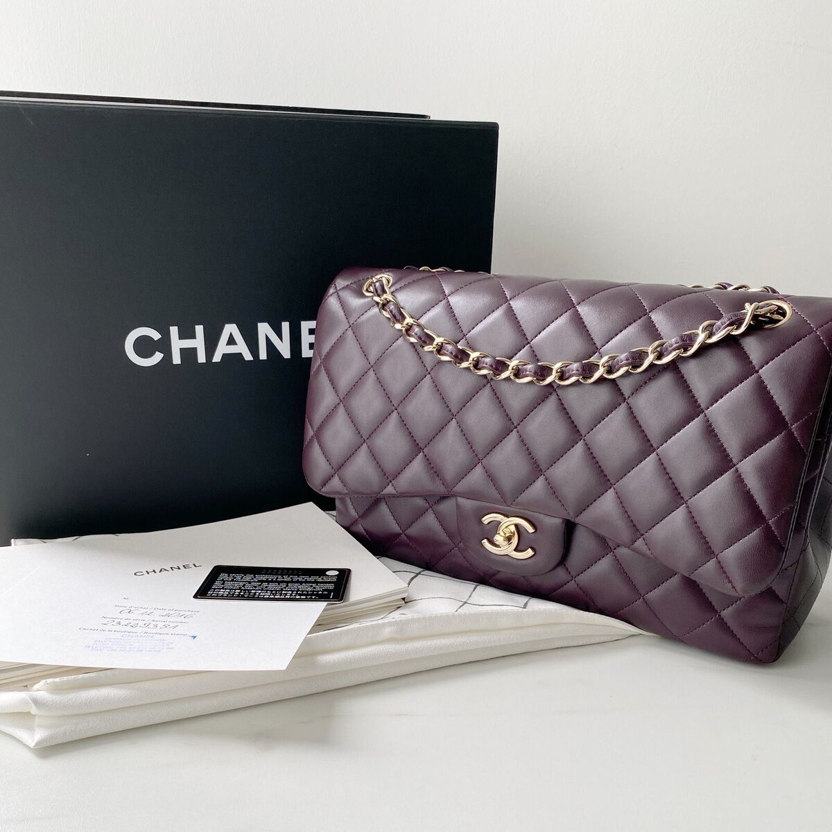 Chanel Purple Jumbo Classic Lambskin Double Flap Leather ref