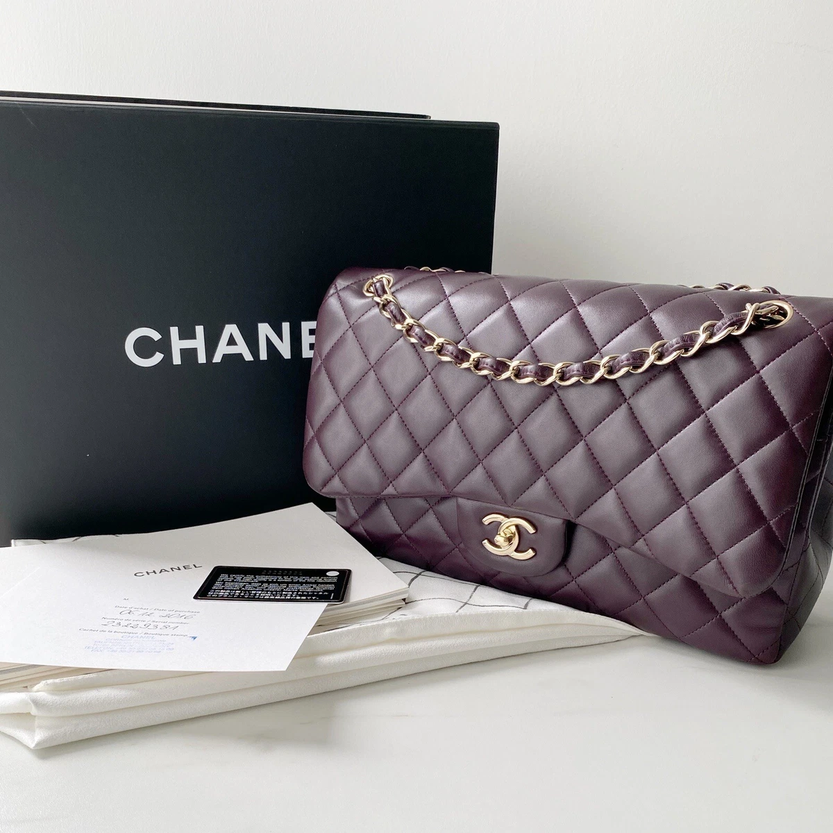 Chanel Champagne Lambskin Leather Quilted Jumbo Classic Double Flap SHW 3CC0123