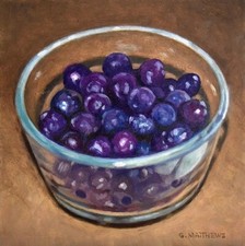 Oil Painting Still Life Blueberries in Bowl Original Still Life 6 x 6 in. daily