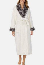CAROLE HOCHMAN Women Luxuriously Soft Plush Wrap Robe IVORY BLACK ANIMAL XS NWD