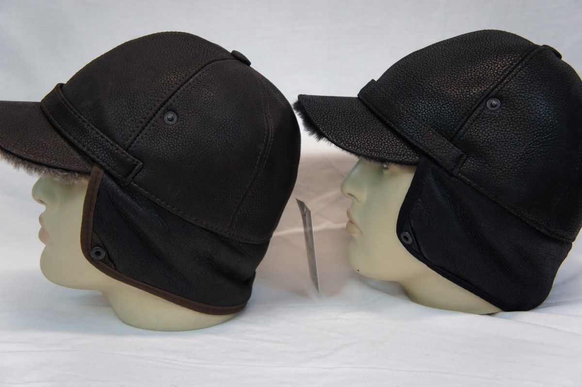 100% Sheepskin Shearling Leather Fur Elmer Fudd Captain Aviator Trapper Hat S-3X