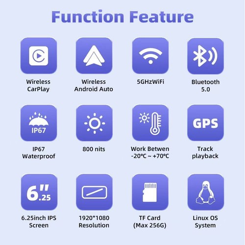 Whixo Wireless Carplay Android Auto Moto Stereo, IPS, Reifendruck, Dual Kamera - Bild 12 von 17