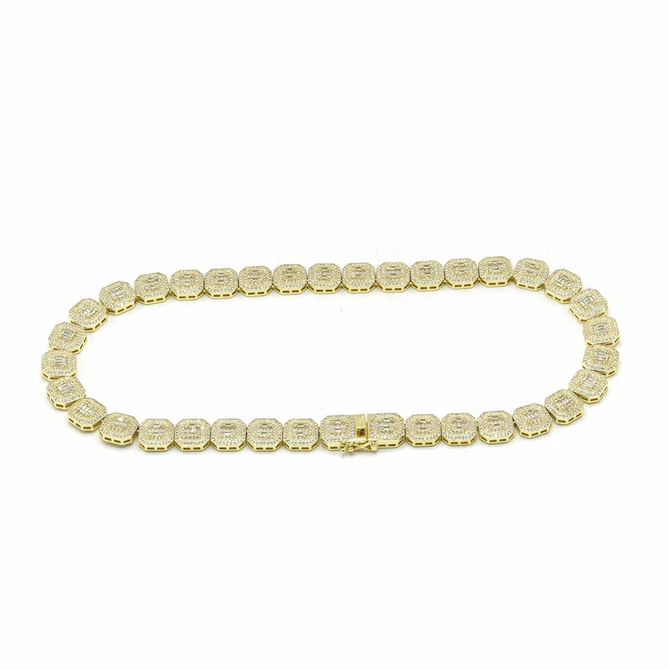 1 ряд 12 мм 14k золото покрытием квадратный багет комплект AAA кластер CZ теннис ожерелье - Изображение 2 из 2