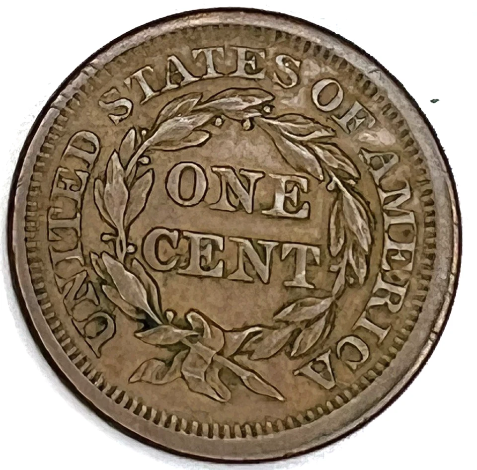 ✅ 1851 Coronet Braided Hair Large Cent AMAZING AU DETAIL Nice Color Sharp Strike - Image 2 of 4