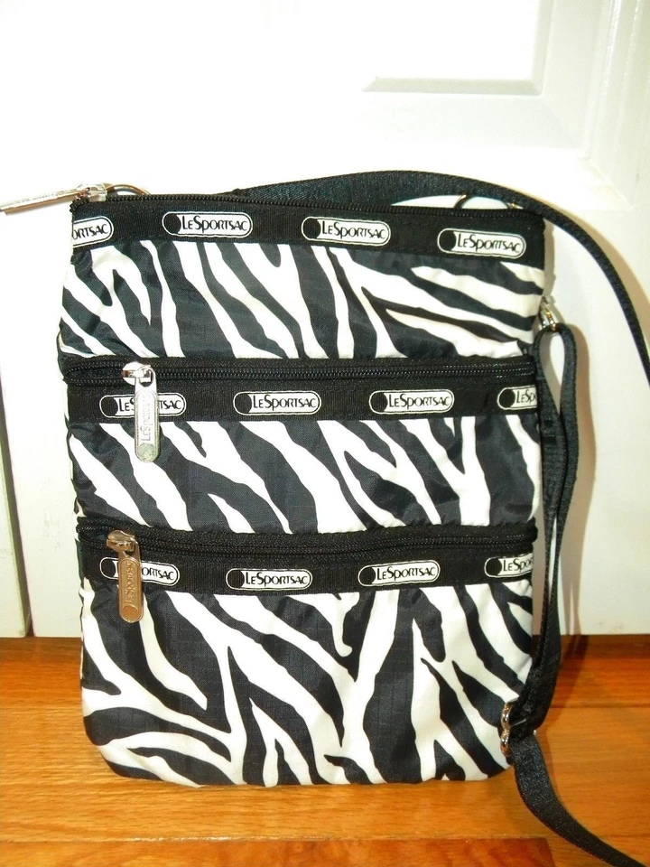 LeSportsac Three Zip Zebra Black & White Cross body Purse