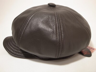 New York Hat Co Lambskin Spitfire Leather Brown size M Made in USA