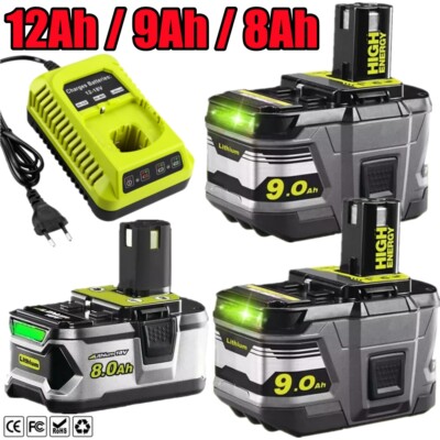 18V 12,0Ah Akku für RYOBI One Plus 9,0 8,0AH Lithium RB18L50 P108 / Ladegerät
