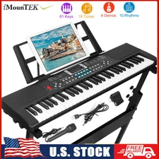 Portable 61-Key Keyboard Piano with Microphone & Music Stand 16 Tones 10 Rhythms