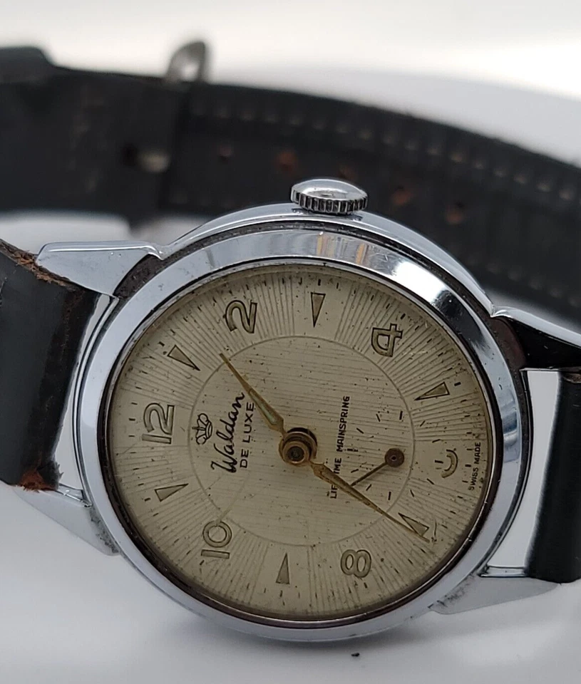 Reloj pulsera suizo vintage Waldan De Luxe cuerda manual para hombre para reparación Foto 3 de 4