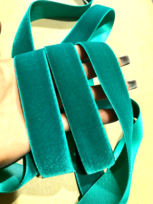 vintage velvet rayon satin back ribbon 1'' turquoise 1yd made in France