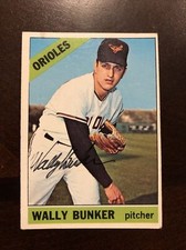 WALLY BUNKER 1966 TOPPS AUTOGRAPHED SIGNED AUTO BASEBALL CARD RARE 499