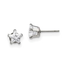 Stainless Steel Polished 7mm Star CZ Stud Post Earrings