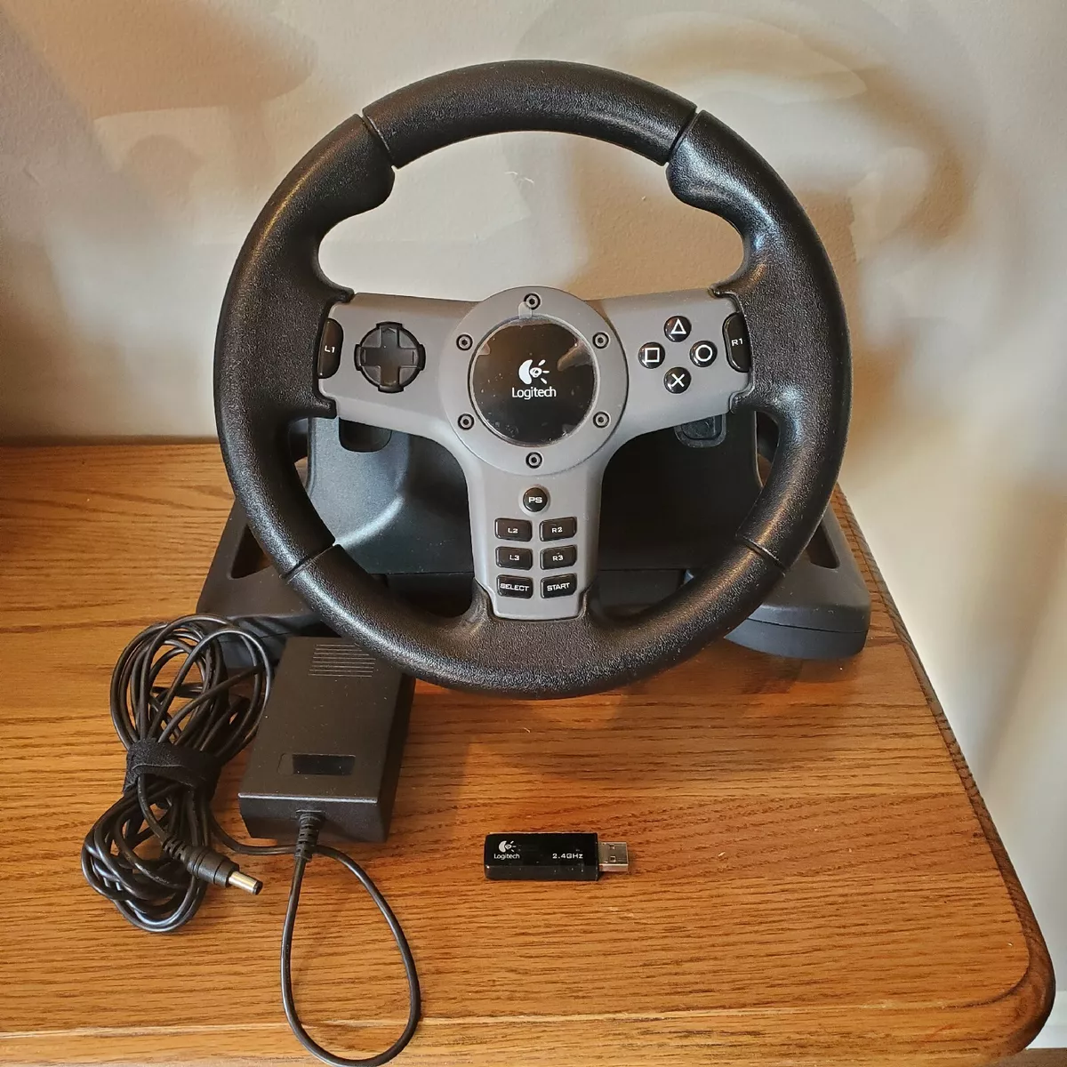 Logitech Wireless Steering Wheel E-X5D12 For PS3 W/ Dongle & Power brick  TESTED