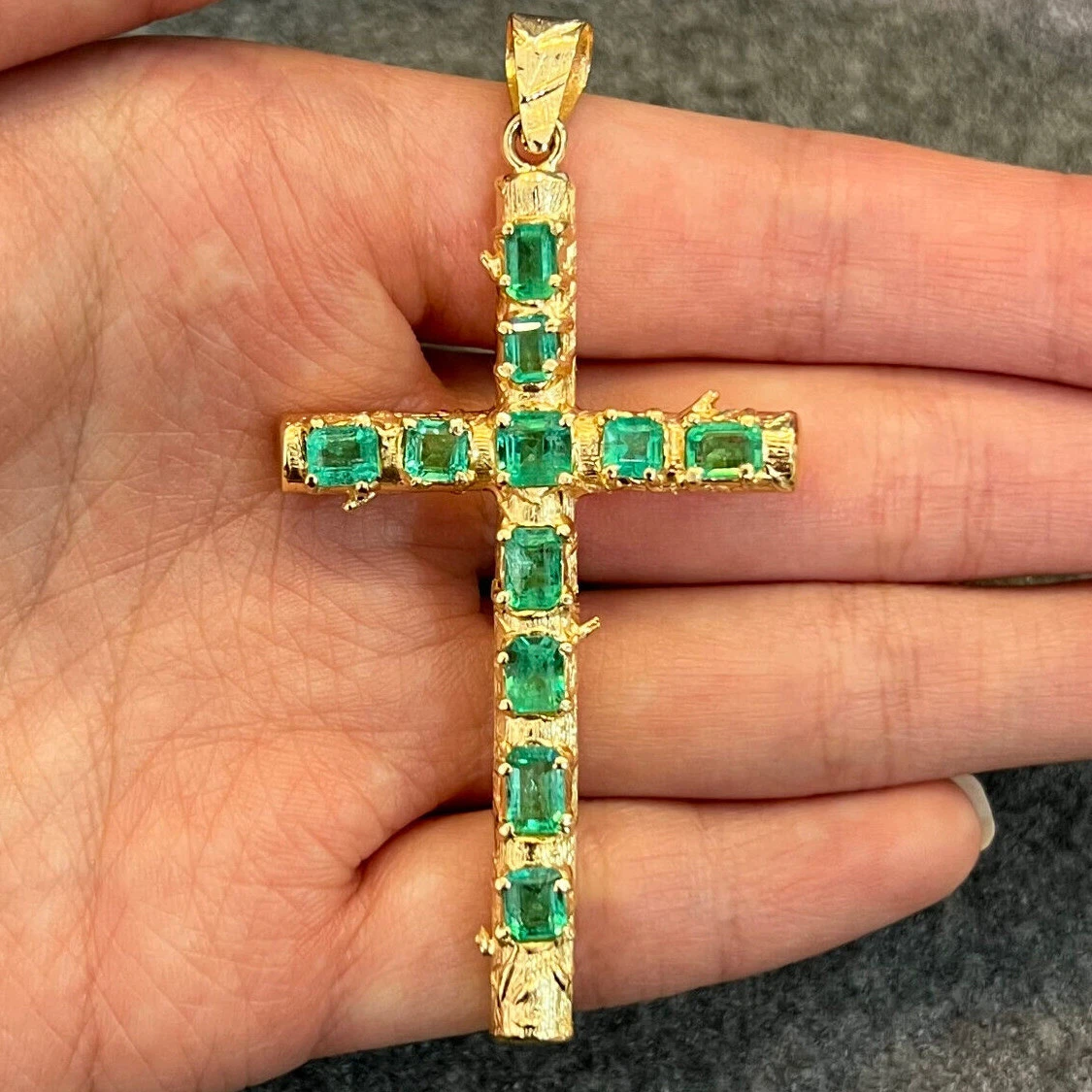 18K Natural Colombian Emerald Cross Pendant Yellow Gold Cross eBay
