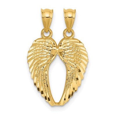 14k Yellow Gold Two-Piece Break-Apart Diamond-cut Wings Pendant Necklace Womens