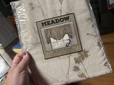 Ellis Curtain Tie Up Valance "Meadow" 50x22in NEW beige/tan/shine--2 available