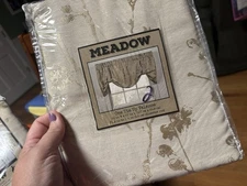 Ellis Curtain Tie Up Valance "Meadow" (50x22in) NEW beige/tan/shine--2 available
