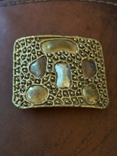 Vintage Brass Abstract Design Belt Buckle With Mixed Metals 3  "x2  " A7