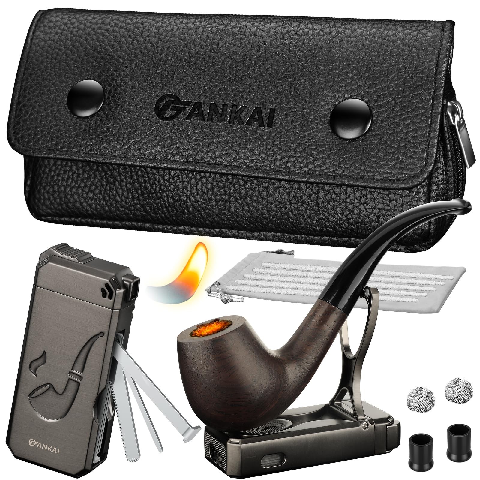 Pipe Gift Set with Lighter, Pouch, 2 Filters, 5 Cleaners - B