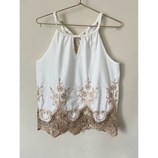 Amanda Embroidered gold floral 100 Cotton Camisole S/M