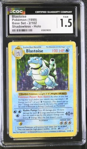 CGC 1.5 Blastoise 1999 Base Set 2/102 Shadowless Holo Pokemon Card