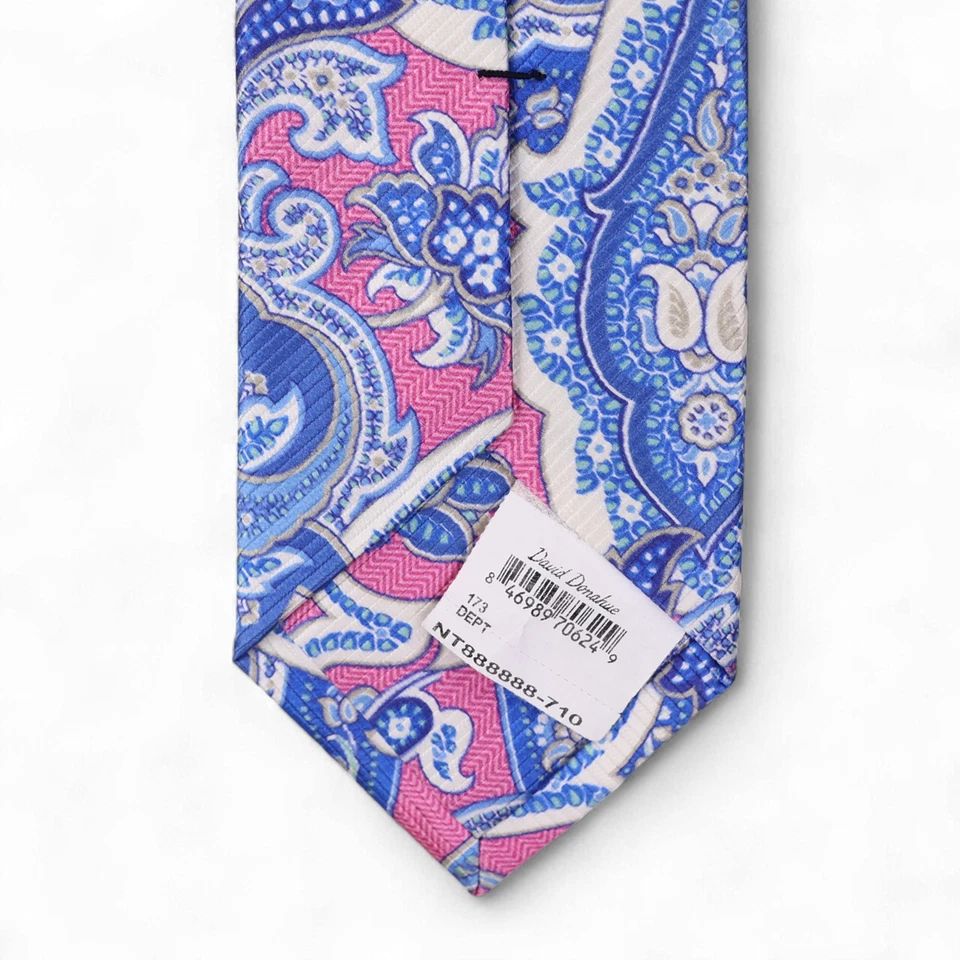 Corbata de seda David Donahue rosa azul estampado cachemir tejida en Italia nueva sin etiquetas Foto 4 de 4