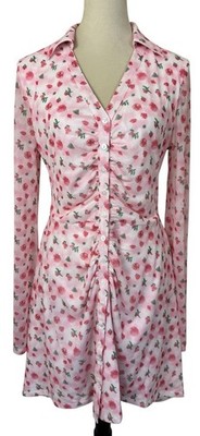 Alana Eve Scarlett Garden Rose Mini Dress Pink Collared Button Front Women M NWT