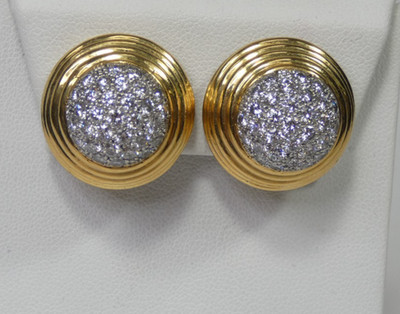 Massive 18k Gold & Natural Diamond Cluster Dome  Clip On Earrings