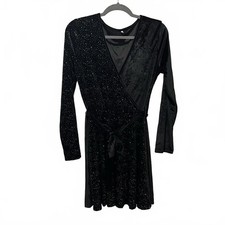 STUNNING NWOT black wrap rhinestone dress with tie @ waist, women’s size XL