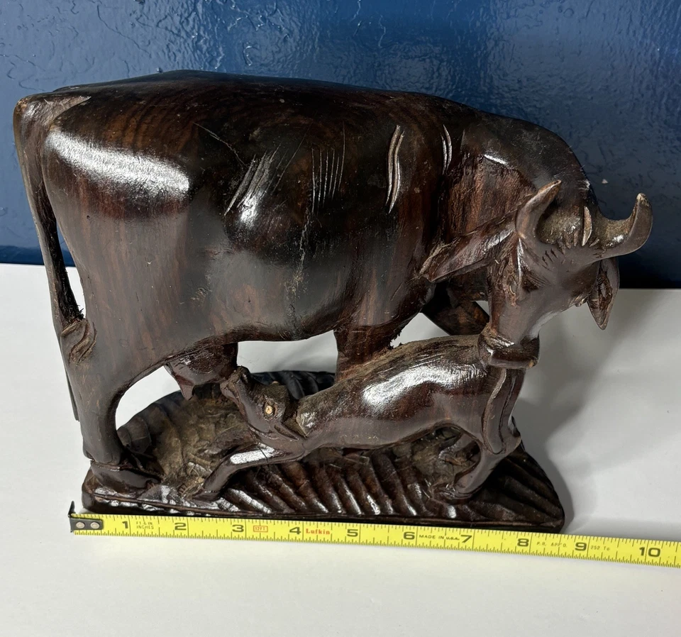 牛小牛雕像复古家居装饰老式木制工艺品室内装饰礼物 — 第 4/4 张图片