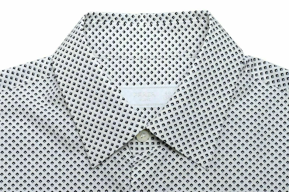 Camisa de vestir para hombre Prada con botones estampado geométrico multicolor EE. UU. 15,75 IT 40 Foto 4 de 4