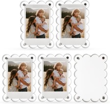 5 Pack Acrylic Magnetic Picture Frames for Fridge, Scalloped 2.75x3.9 Inch 