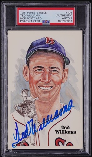 Ted Williams Signed 1981 Perez-Steele Postcard HOF Graded PSA 9  AUTHENTIC AUTO