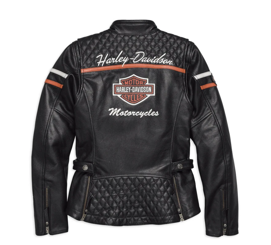 Harley-Davidson® Women’s Black Leather Motorcycle Jacket with Stripes - Image 4 of 4