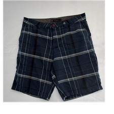 O'Neill Men's Blue Plaid Warren Shorts Polyester/Viscose Flat Front Pockets