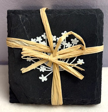 Charcoal Slate Slab Coasters Set Of (4) Black...