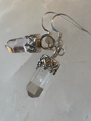 925 Caped clear Ar Quartz Crystal  on wires with rose quartz balls by JKL 661