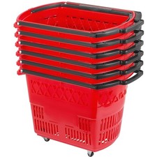 VEVOR 6PCS Shopping Carts, Plastic Rolling Shopping Basket with Wheels, Red Shop